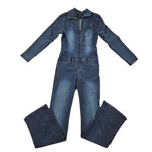 U.S. Polo Assn. Full Zip Stretch Denim Jumpsuit Women's 7/8 Long Sleeve EUC